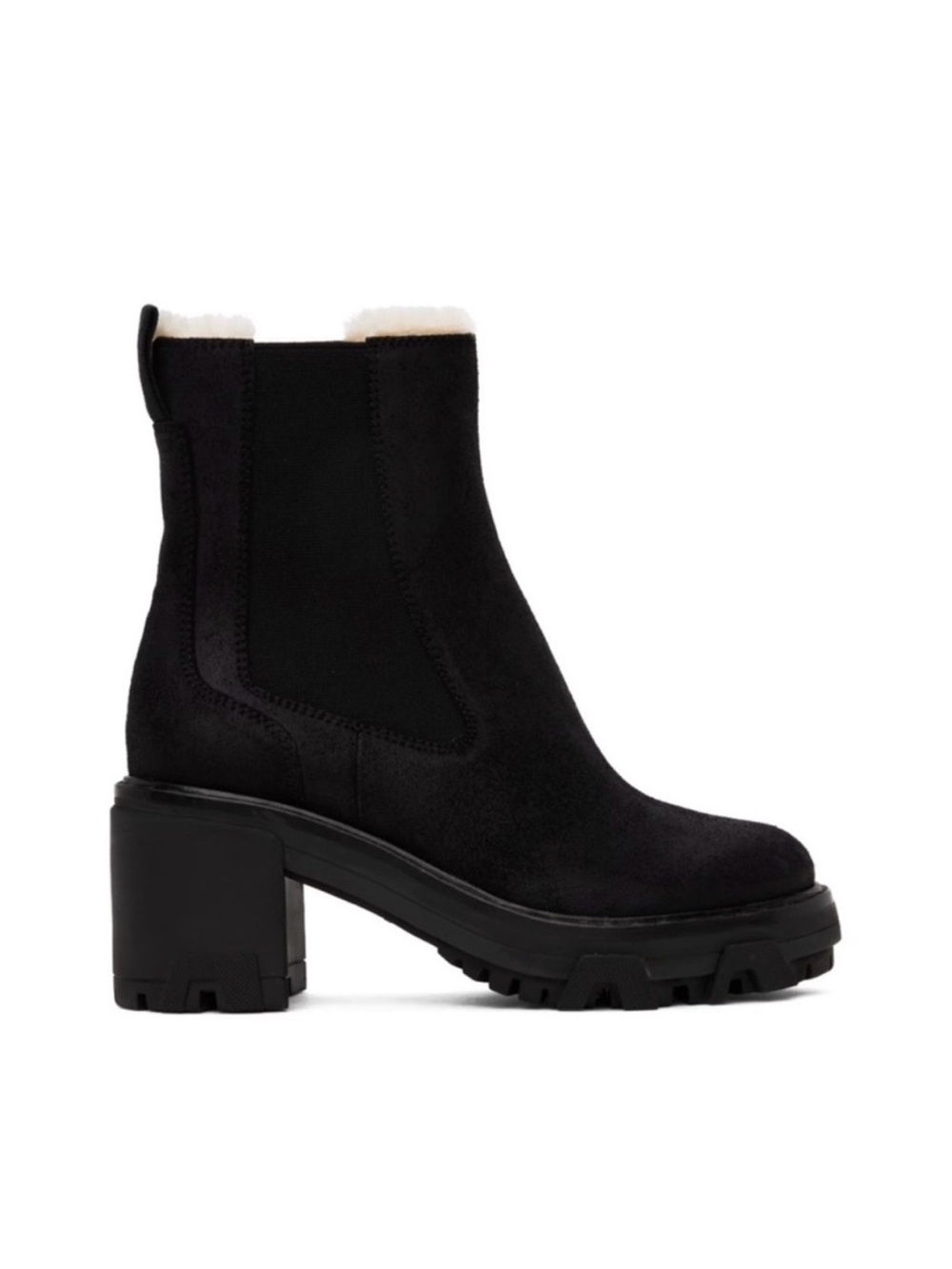 Rag & Bone NWOB Black Chelsea Lug Heel Boot with Shearling Trim 38
